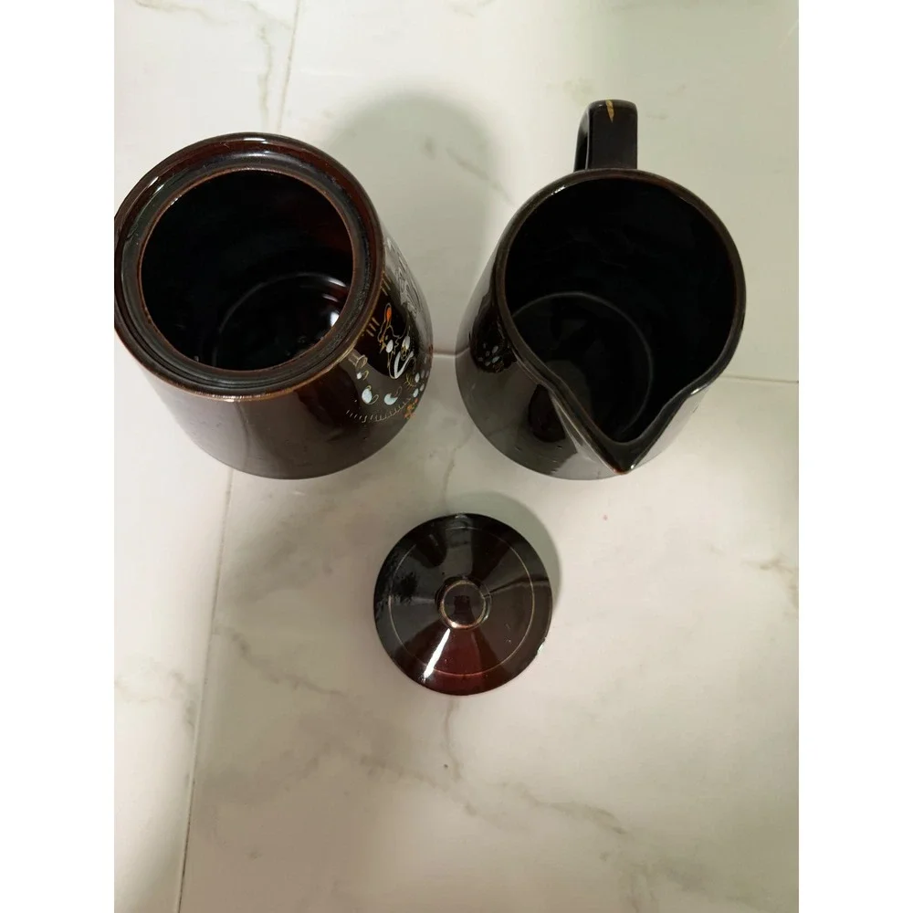 Vintage Brown Betty Red ware  Sugar Bowl and Creamer Set Mid Century Folk Art